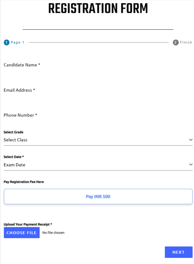 Screenshot of Registration Form